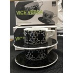 S & P VICE VERSA BLACK AND WHITE ESPRESSO CUPS WITH SAUCERS (SET OF 8)